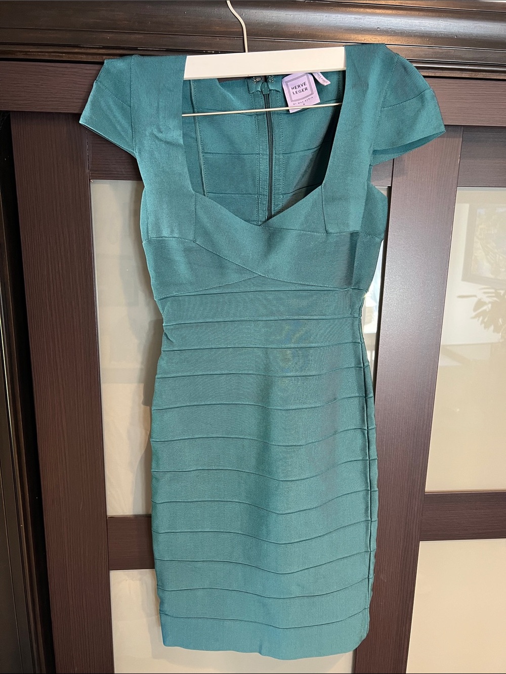 Herve Leger Teal Bandage Midi Dress